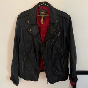 Vintage Black Leather Jacket with Red Lining